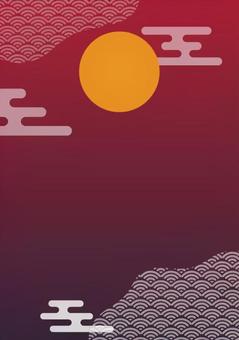 和風　夕暮れ背景 背景,夕暮れ,和風,夕方,秋,冬,太陽,和柄,エ霞,青海波のイラスト素材