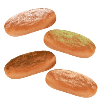 揚げパン セット 揚げパン,食べ物,給食,セット,きな粉,抹茶,チョコ,粉砂糖のイラスト素材