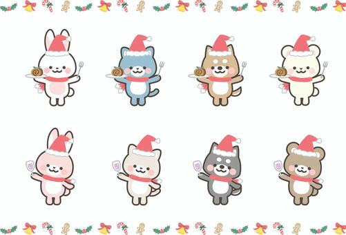 クリスマスパーティのどうぶつセット１ クリスマス,パーティ,動物,かわいい,いぬ,ねこ,くま,うさぎ,しろくま,柴犬のイラスト素材