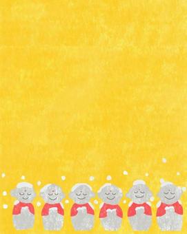 お地蔵様♪ かわいい,お地蔵様,地蔵,雪,寒い,冬,お祈り,祈る,黄色,イエローのイラスト素材