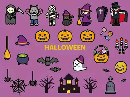 シンプルでかわいいハロウィン ハロウィン,秋,10月,イベント,パーティー,かぼちゃ,ジャック・オー・ランタン,パンプキン,おばけ,ゴーストのイラスト素材