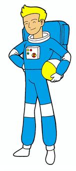 宇宙飛行士　男性　イラスト 宇宙飛行士,金髪,男性,笑顔,水色,宇宙服,背景,なしのイラスト素材