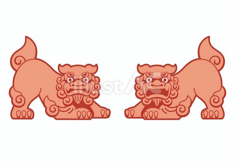 赤土シーサーペア 沖縄,シーサー,二体のイラスト素材