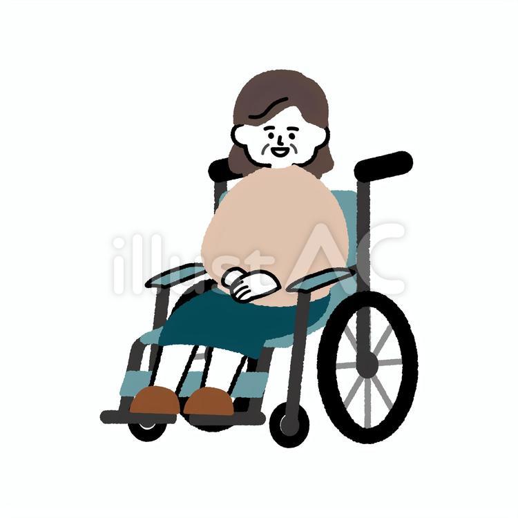 車椅子に乗るおばあさん 車椅子,手描き,シニアのイラスト素材