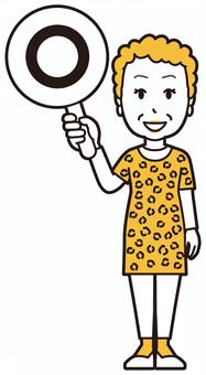  大阪のおばちゃん(黄)-171-全身 マル,おばちゃん,大阪,ヒョウ柄,おばはん,中年,女性,関西,派手,おばさんのイラスト素材