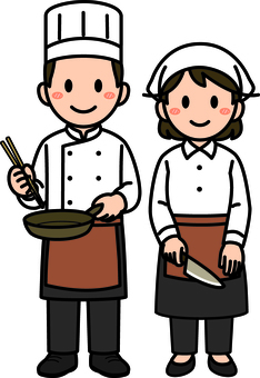 茶色の厨房スタッフです。 厨房,スタッフ,シンプル,キッチン,料理人,調理,シェフ,コック,レストラン,飲食店のイラスト素材