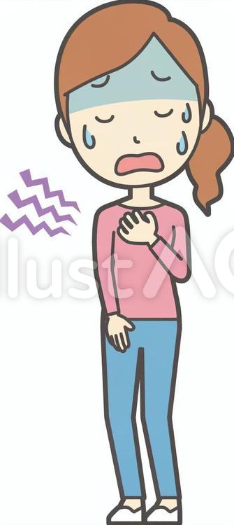 女性-01-動悸-全身 悩み,困る,主婦のイラスト素材