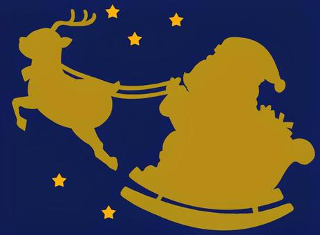 サンタクロース・シルエット・星 サンタ,サンタクロース,シルエット,トナカイ,クリスマス,クリスマスイブ,アイコン,影,青,xmasのイラスト素材