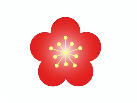 梅の花の定番イラストパーツ。  梅,アイコン,赤,花,シンプル,ワンポイント,ミニマル,マーク,おしべ,シンボルのイラスト素材