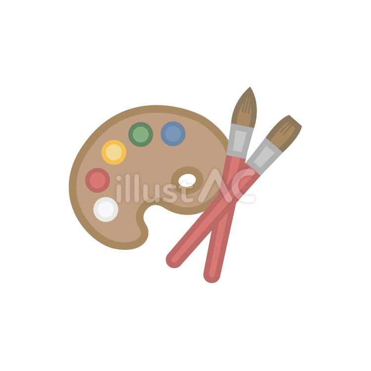 パレットと筆　美術アイコン パレット,筆,絵具のイラスト素材