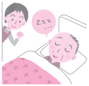高齢者の睡眠 高齢者,老人,睡眠,安静,確認,チェック,病人,介護士,家族,人物のイラスト素材