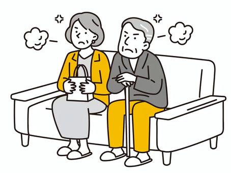 Illustration, senior, waiting room, get angry, 