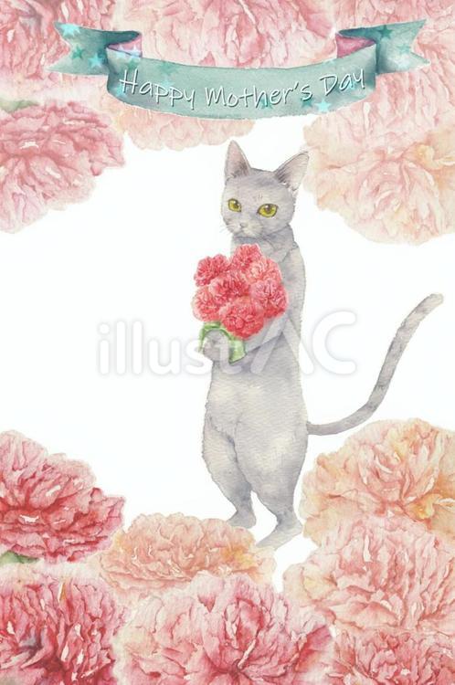 母の日 母の日,カーネーション,猫のイラスト素材