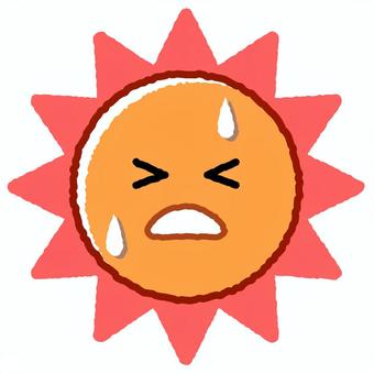 手書き風のかわいい太陽_赤色_汗をかく 手書き風のかわいい太陽_赤色_汗をかく 太陽,夏,手書きのイラスト素材