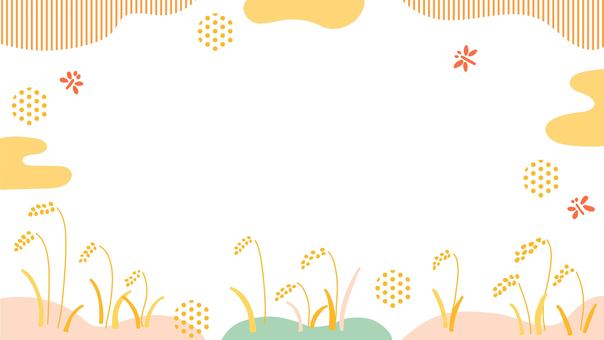動画配信の背景48　稲穂と赤蜻蛉柄 秋,和風,稲穂,赤とんぼ,フレーム,背景,秋空,かわいい,雲,空のイラスト素材