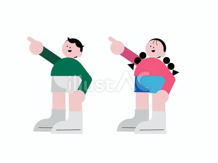 指さしする男の子と女の子 おしゃれ,子ども,幼児のイラスト素材