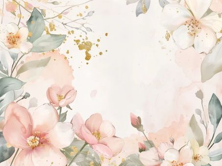 桃の花と葉のフレーム