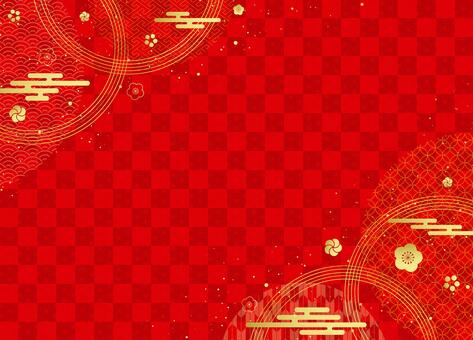 背景：和柄 市松模様 青海波 お正月 和風,赤,金,年賀状,和,日本,伝統,和柄,格子,桜のイラスト素材