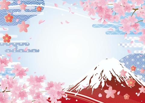 Japanese style material of Mt. Fuji and cherry blossoms, , JPG