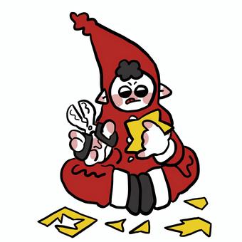 クリスマス飾り付けの準備をする小人 クリスマス飾り付けの準備をする小人 クリスマス,小人,準備,工作,冬,ハサミ,折り紙,男の子,子供,キャラクターのイラスト素材