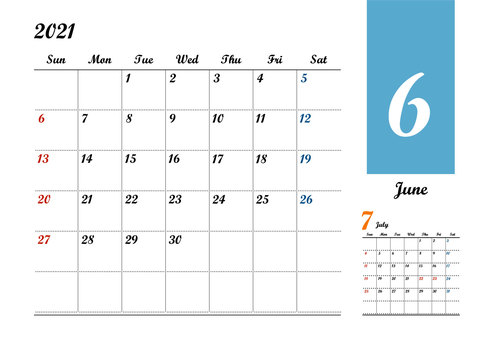 June 2021 calendar (A4 size), , JPG, PNG and AI