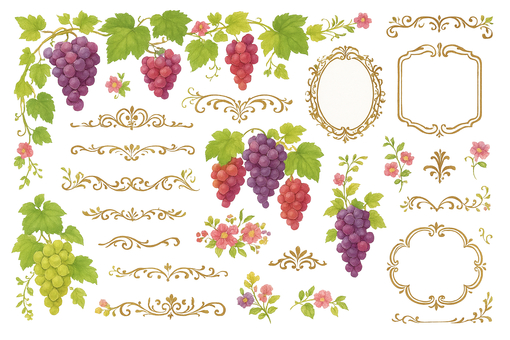 葡萄とアンティーク風飾り枠　透過済