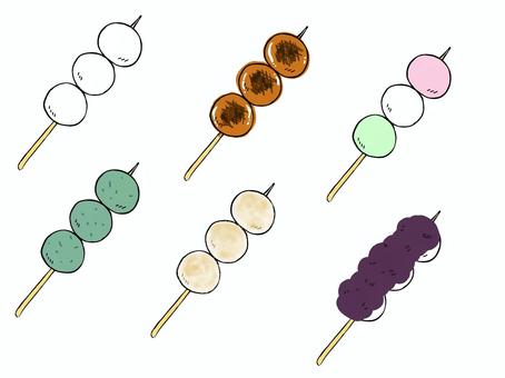 団子セット 団子,食べ物,手書き,みたらし,きなこ,あんこのイラスト素材