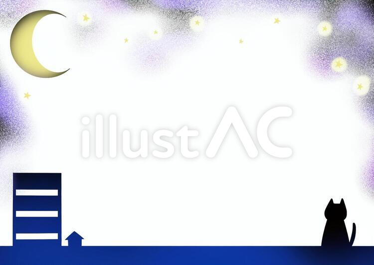 夜のフレーム 猫,月,星のイラスト素材