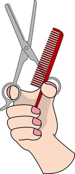 散髪イメージ 散髪,美容院,理容,ハサミ,櫛,持つ,手,線画のイラスト素材