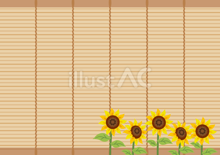 夏の和風背景_簾と向日葵 夏,すだれ,背景のイラスト素材