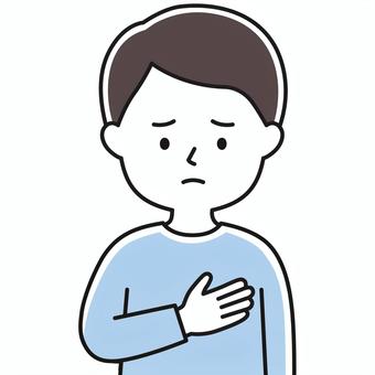 乳癌を疑う 上半身 胸_顔白-影 SHM 男性,男性乳がん,乳がん検診,希少がん,hboc,遺伝性乳がん,しこり,悪性,乳腺,セルフチェックのイラスト素材