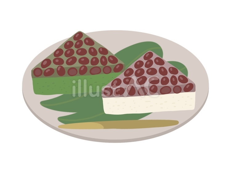 夏越の祓で食べる、皿に盛った水無月 水無月,夏越の祓,和菓子のイラスト素材