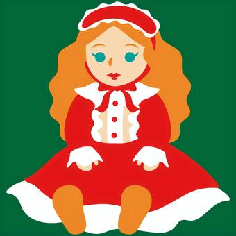 フランス人形_クリスマス フランス人形,クリスマス,イブ,おもちゃ,プレゼント,フリル,ふわふわ,ひらひら,ロングヘア,リボンのイラスト素材