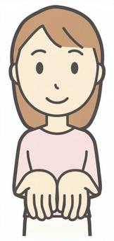  ロングヘア女性-249-バスト ちょうだい,女性,女の子,人物,かわいい,ねだる,欲しい,どうぞ,てのひら,くださいのイラスト素材