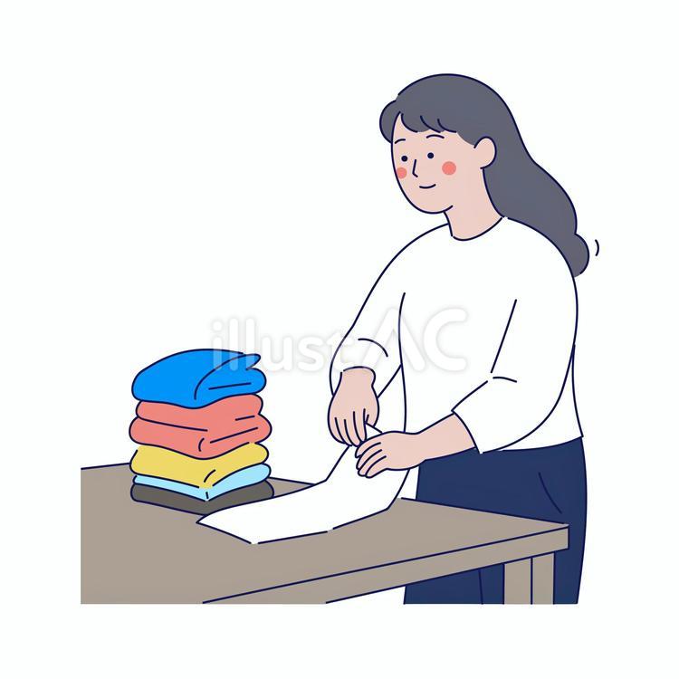 洗濯物を畳む女性の日常シーン 女性,洗濯,家事のイラスト素材