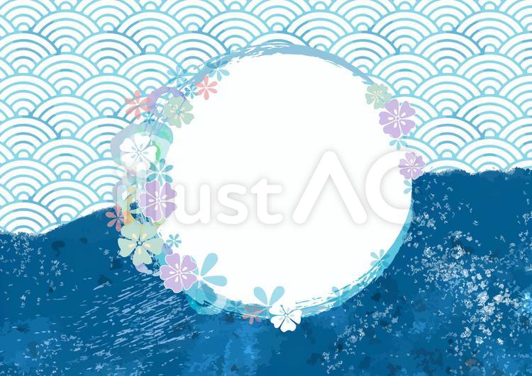 和柄素材106 夏の波と花の見出し 見出し,夏,和柄のイラスト素材