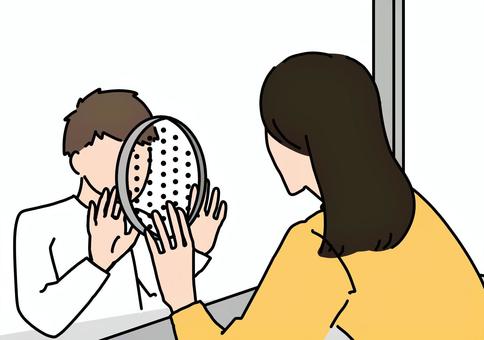 隔たれた面会所の男女　カラー 面会,制限,男性,女性,ガラス,カラーのイラスト素材