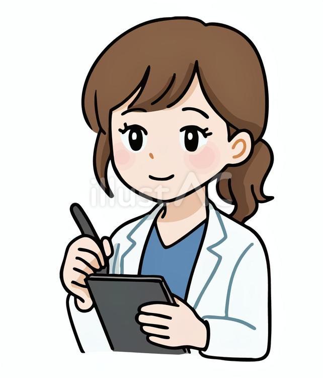 白衣を着ている女性・カルテを書く 白衣,女性,案内のイラスト素材