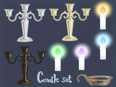 キャンドルセット ろうそく,キャンドル,スタンド,火,かわいい,セット,明かり,溶けてる,燭台,手描きのイラスト素材