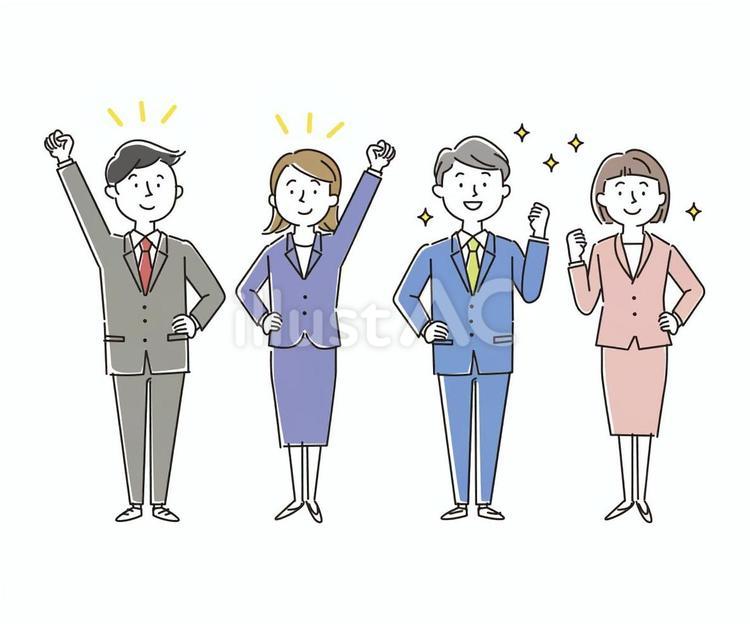 ガッツポーズする会社員の男女_02 会社員,社員,ビジネスマンのイラスト素材