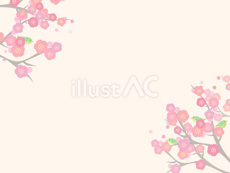春の桃の木と鶯のシンプルなフレーム3 桃の木,桃の花,梅の木のイラスト素材