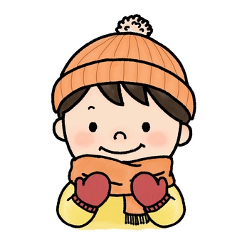 マフラーと手袋の男の子 子供,男の子,少年,幼児,児童,小学生,ニット帽,ニットキャップ,帽子,ポンポンのイラスト素材