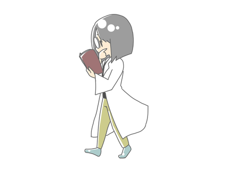 歩き読書 説明,解説,講義,講座,授業,科学者,教授,先生,女性,眼鏡のイラスト素材