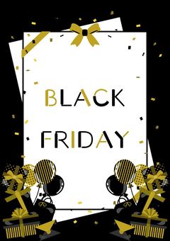 縦向きのブラックフライデーのフレーム ブラックフライデー,フレーム,セール,紙吹雪,風船,黒,金,11月,枠,プレゼントのイラスト素材