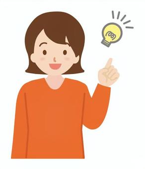 閃いた女性_上半身1 主婦,ママ,お母さん,女性,人物,女,笑顔,ニコニコ,閃き,アイデアのイラスト素材