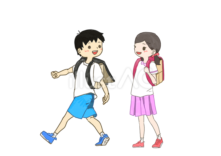 登校 小学生,登校,ランドセルのイラスト素材