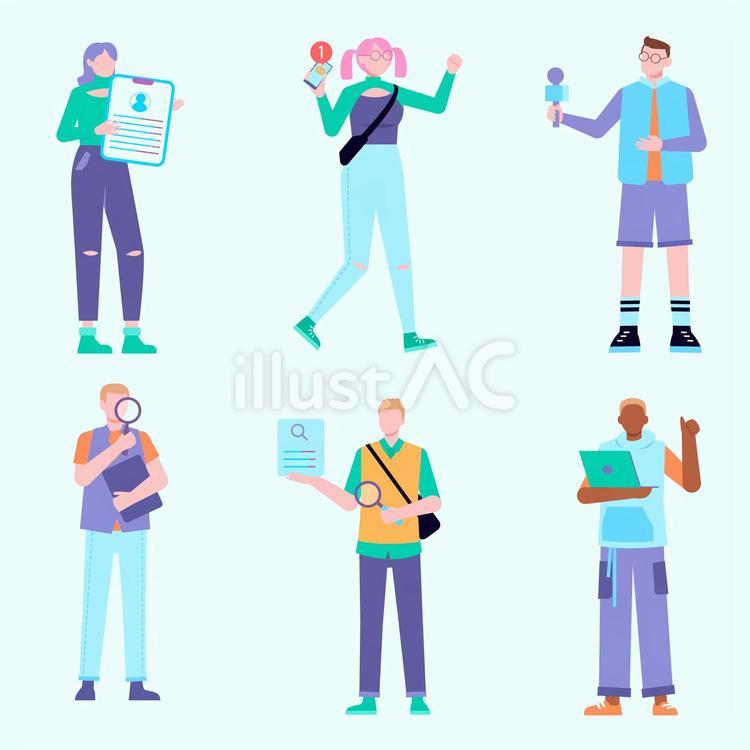 MZ採用(スマートフォンを持つ女性、マイクを持つ男性など) mz採用,mz世代,m世代のイラスト素材