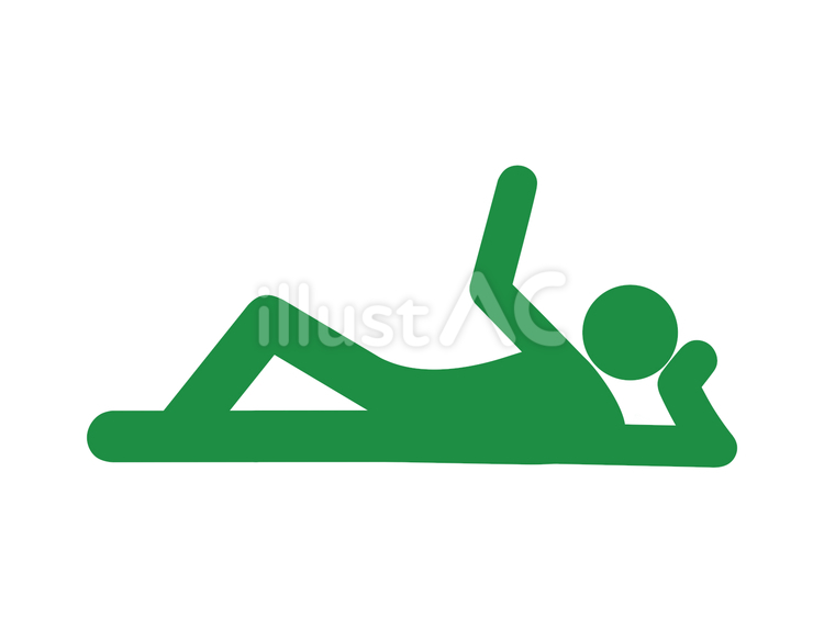 肘を突き寝転び手を振る人のイラスト（緑） 人,人物,全身のイラスト素材