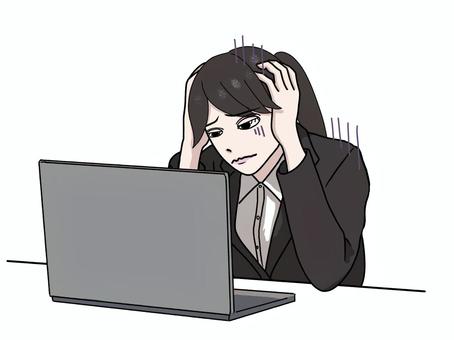 パソコンのトラブルに悩むスーツ姿の女性 パソコン,トラブル,スーツのイラスト素材