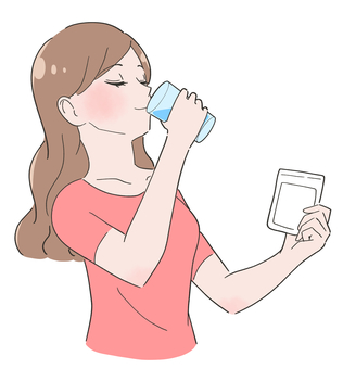 サプリを飲む女性のイラスト